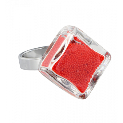 Anello in vetro - Losange Nano Billes Rosso