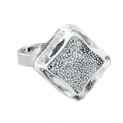 Anello in vetro - Losange Nano Billes Argento