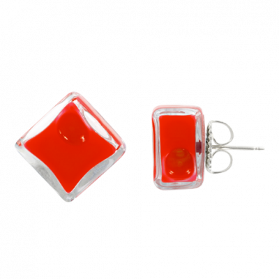 Stud earrings - Carré Milk Light red