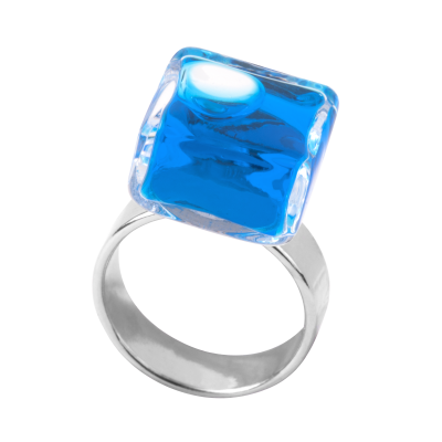 Anello in vetro - Carré Nano Transparent Blu reale