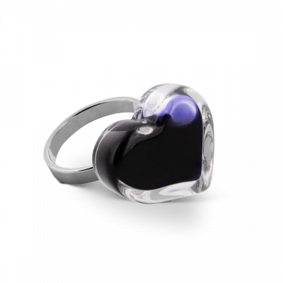 Bague en verre soufflée - Coeur Nano Milk Noir