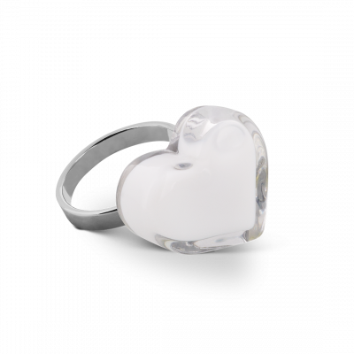 Bague en verre soufflée - Coeur Nano Milk Blanc