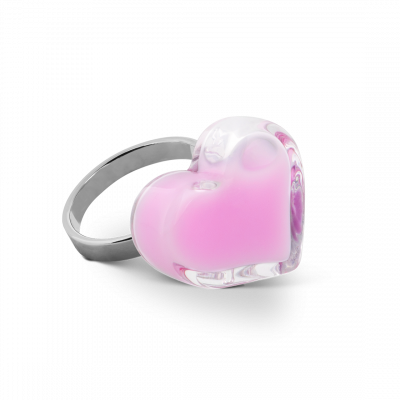 Bague en verre soufflée - Coeur Nano Milk Bubble Gum