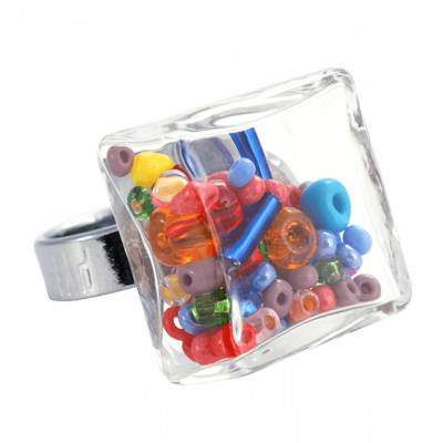 Anello in vetro - Carré Medium Mix Perles Multicolore