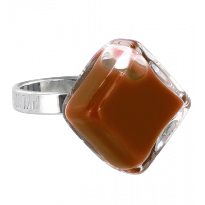 Bague en verre soufflée - Losange Nano Milk Chocolat