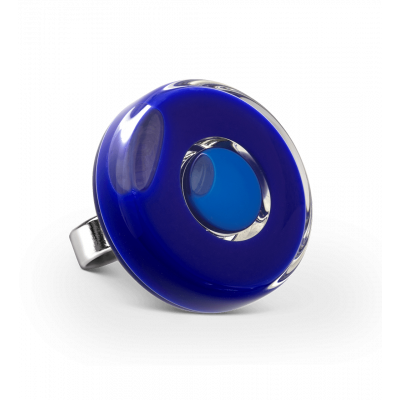 Bague en verre soufflée - Duo Medium Bleu Foncé