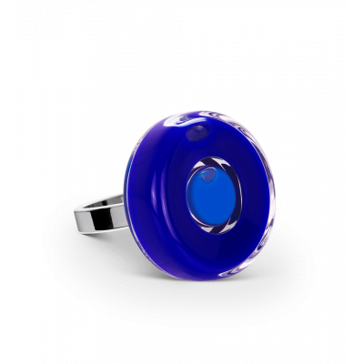 Bague en verre soufflée - Duo Mini Bleu Foncé