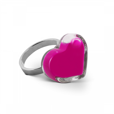 Bague en verre soufflée - Coeur Nano Milk Fushia