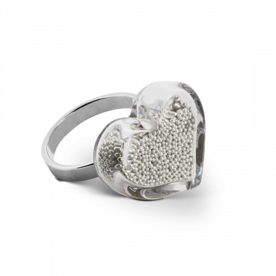 Bague en verre soufflée - Coeur Nano Billes Argent